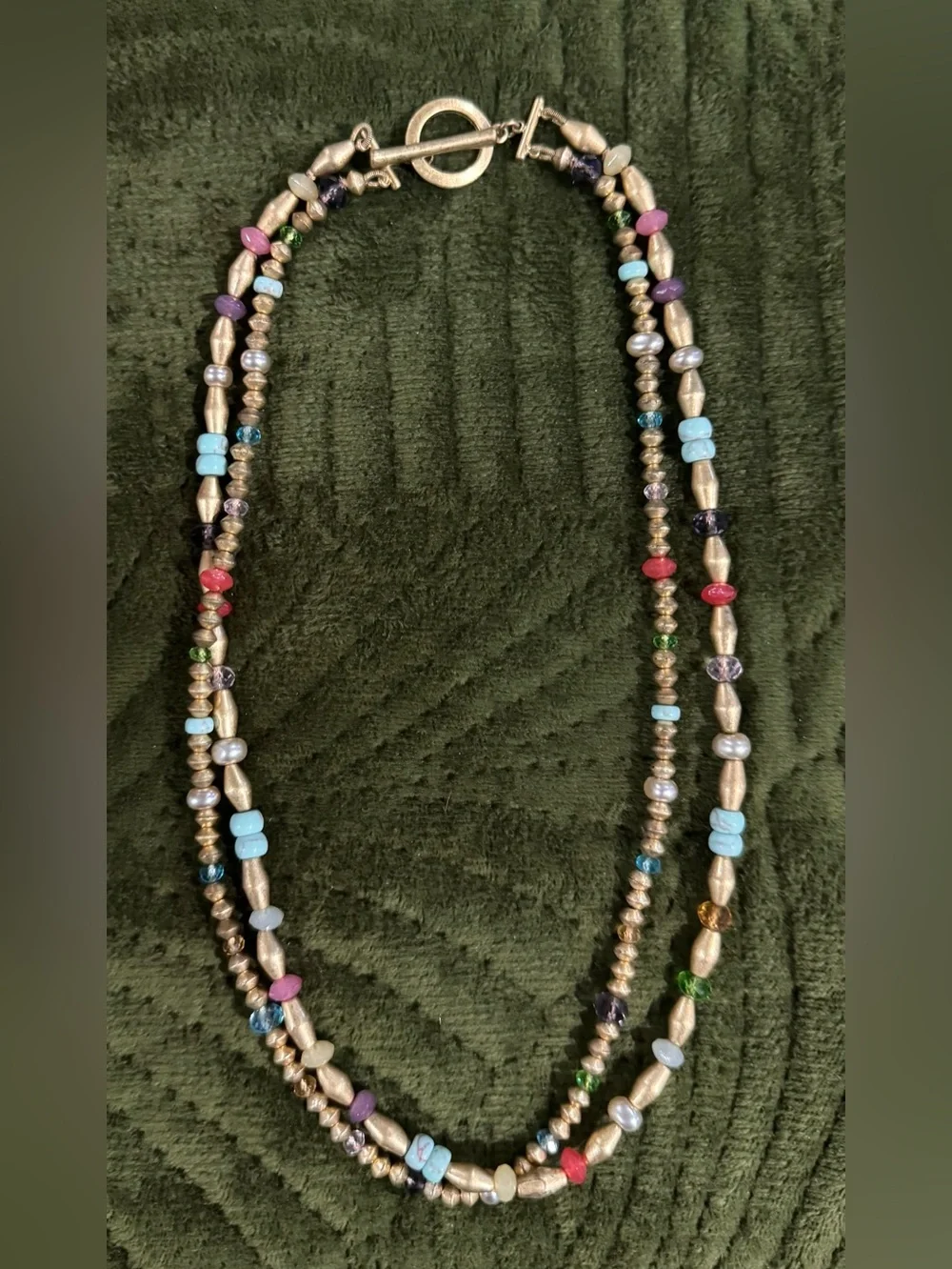 Y2K Lauren Ralph Lauren Multi-Color Beaded Double-Strand Necklace - Gold Accent